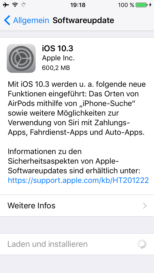 iOS 10.3 auf iPhone 5S