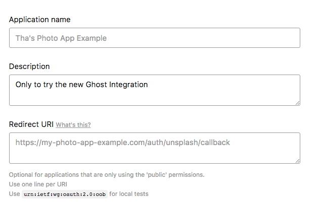 Unplash register application ghost weblog