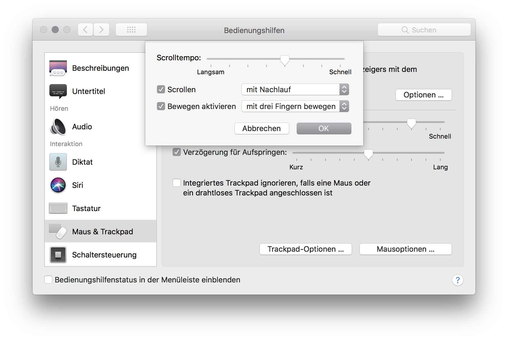 Mit drei Fingern bewegen Geste Touchpad