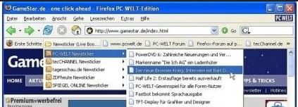Firefox mit eingebautem Feedreader und neuen Artikeln