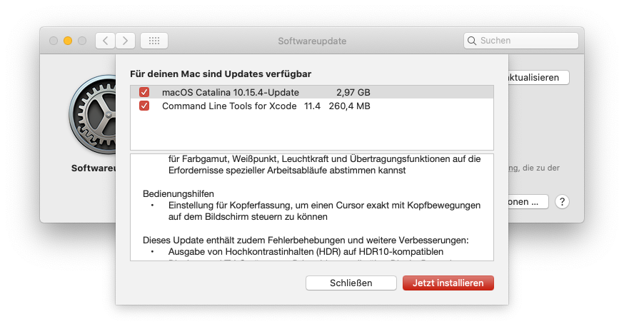 macOS 10.15.4 Catalina Update, knapp 3 GB groß