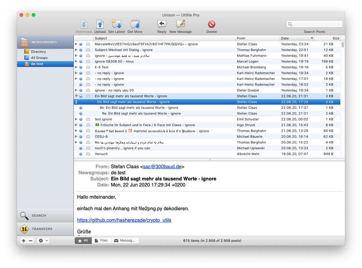 Panics Unison auf macOS 10.15, Gruppe de.test
