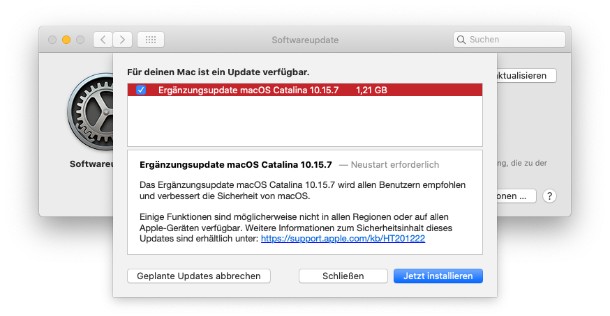 Ergänzungsupdate macOS Catalina 10.15.7