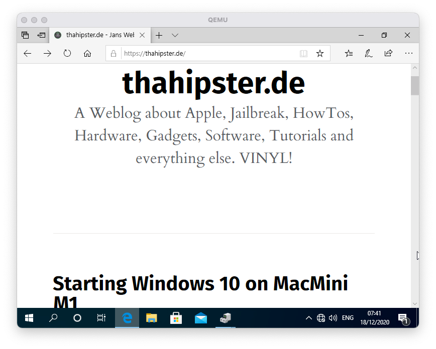 thahipster.de auf Windows 10 for Arm on MacMini M1 AppleSilicon QEMU