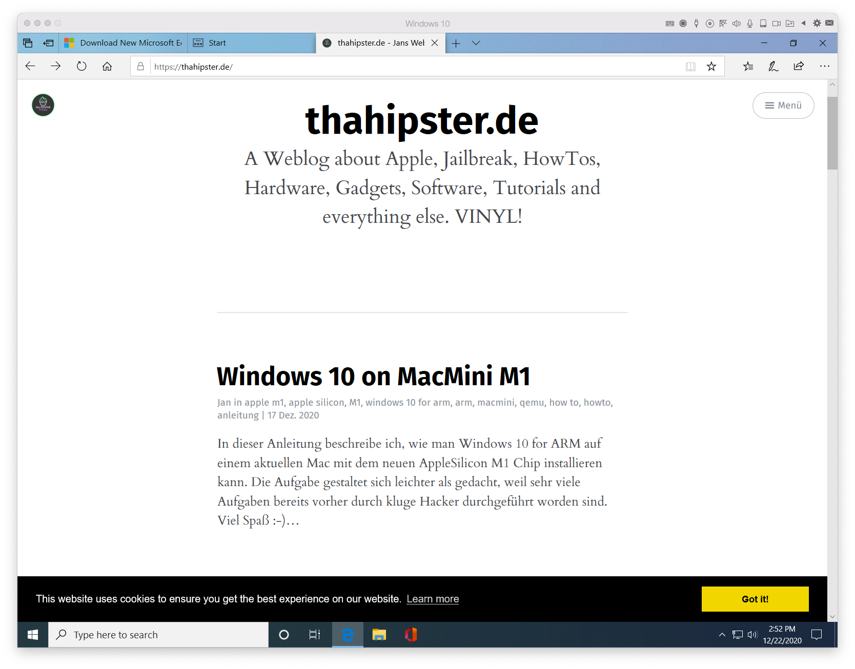 thahipster.de in Parallels M1 unter Windows 10 for Arm auf Mac M1