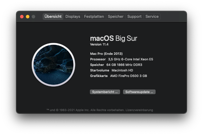 MacPro6,1 macOS Big Sur 11.4 "About This Mac"
