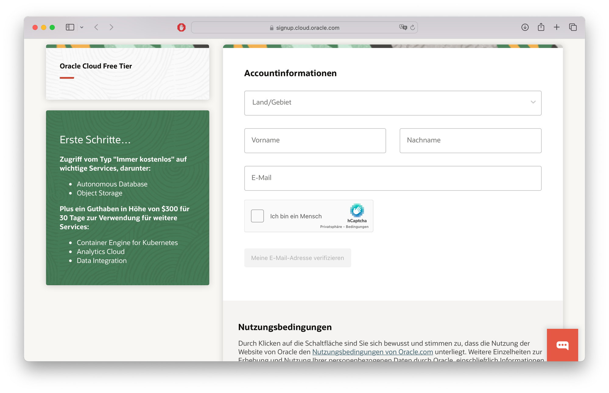 Reg Account oracle cloud