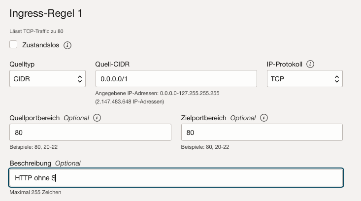 Innres Regel 1: Port 80 wird geöffnet