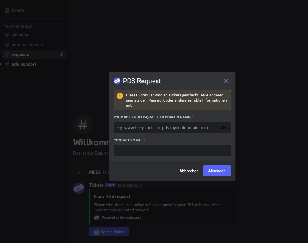 Domain eintragen BSKY für PDS Request