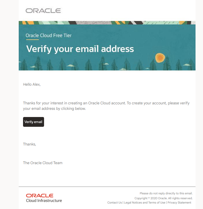 Verify Email Oracle Cloud