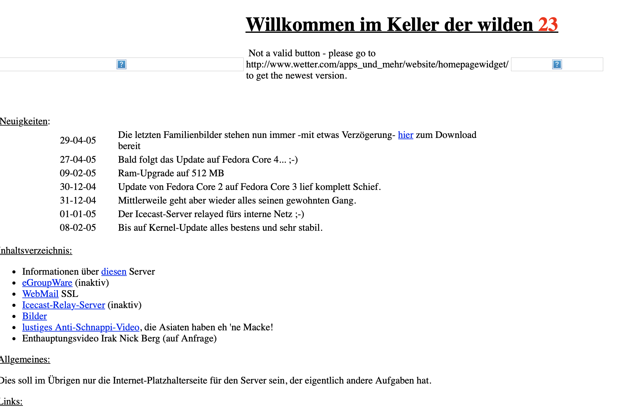 Linux Server im Keller, Website Platzhalter 2005