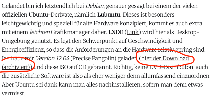 Ein Artikel mit totem Link der ausgebessert wurde, er trägt in Klammern "archiviert"
