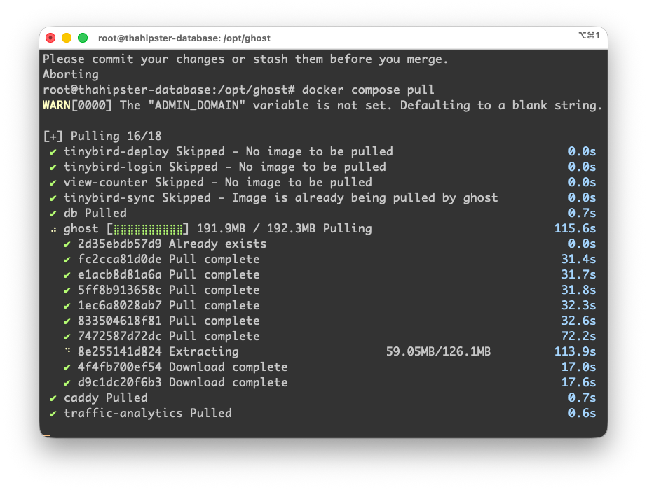 terminal docker compose pull auf herrmontag.de ghost docker images