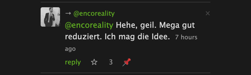 Screenshot einer Antwort in eine rKonversation auf Twttr.eu
