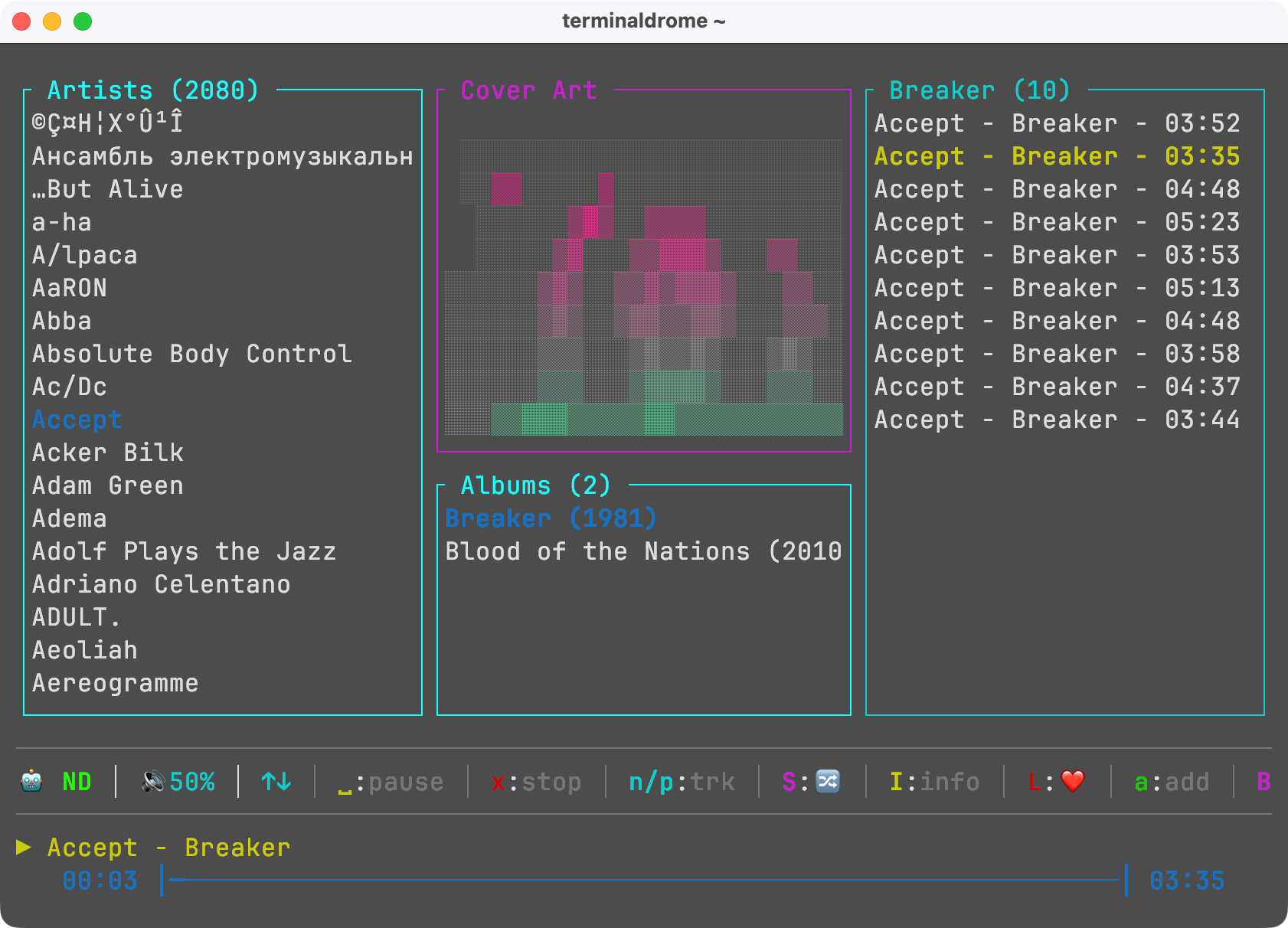 TerminalDrome spielt die True Metal Band Accept, das Album Breaker von 1981, den Song Breaker.