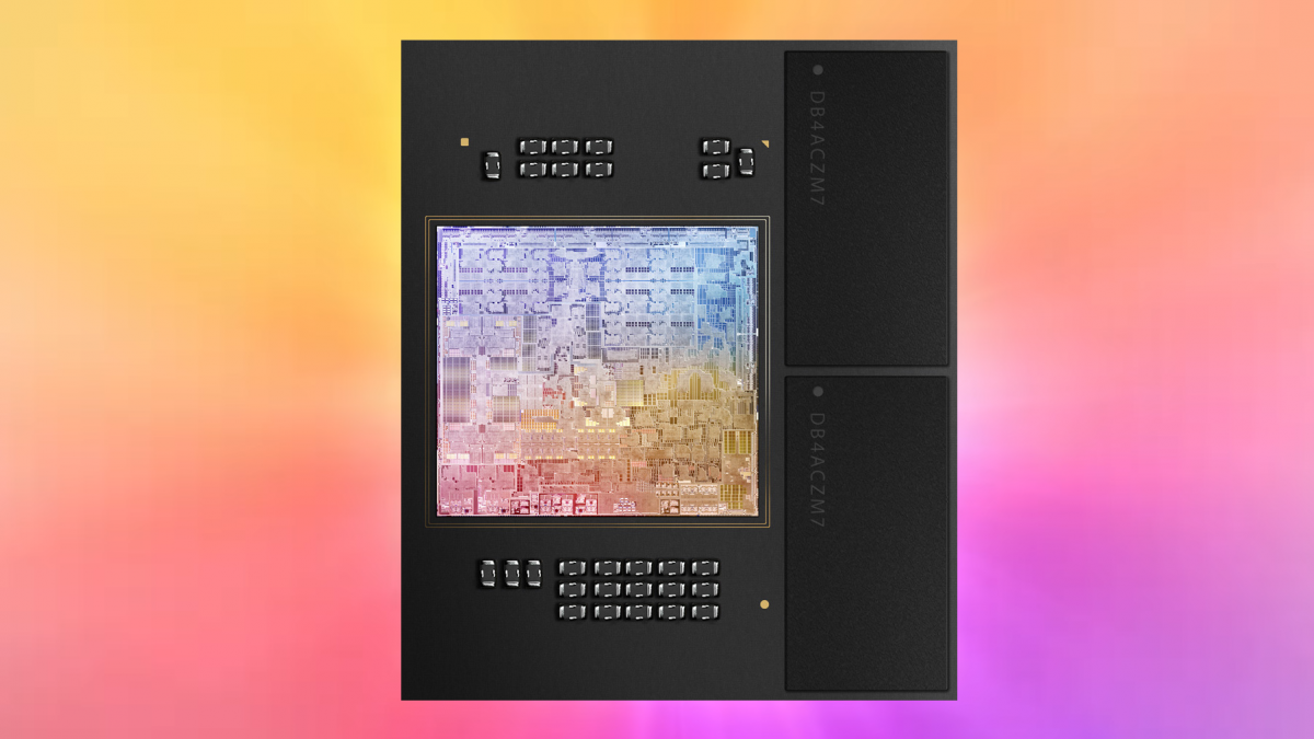 Das Package bestehend aus M2-Chip (links) und zwei LPDDR5-Bausteinen (rechts)